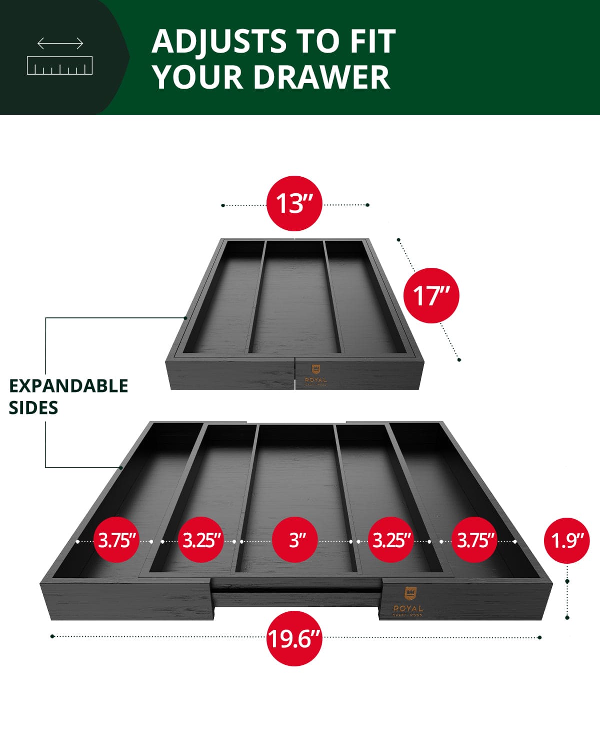 Utensil Drawer Organizer, Black (5 Slots)