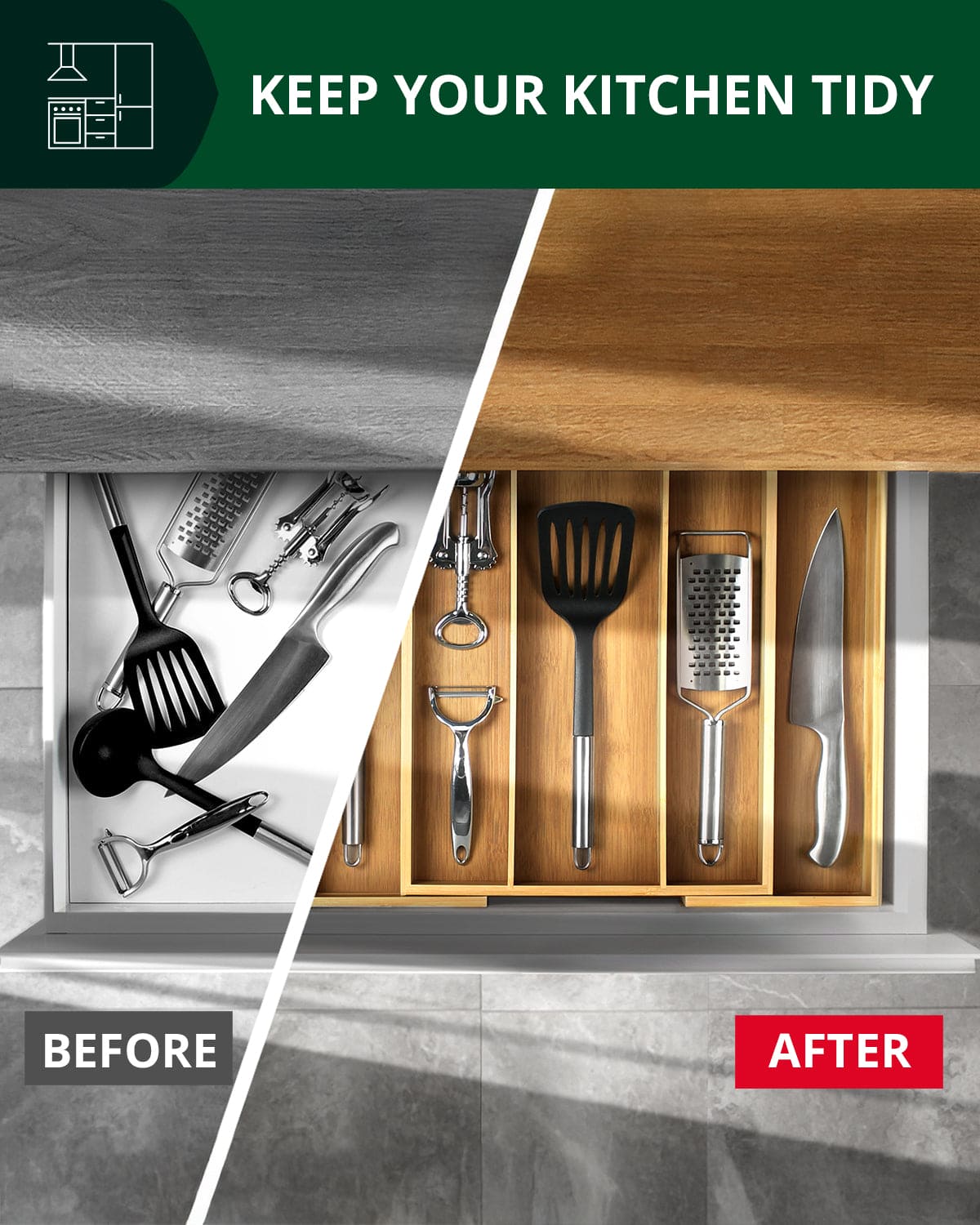 Utensil Drawer Organizer, Natural (5 Slots)
