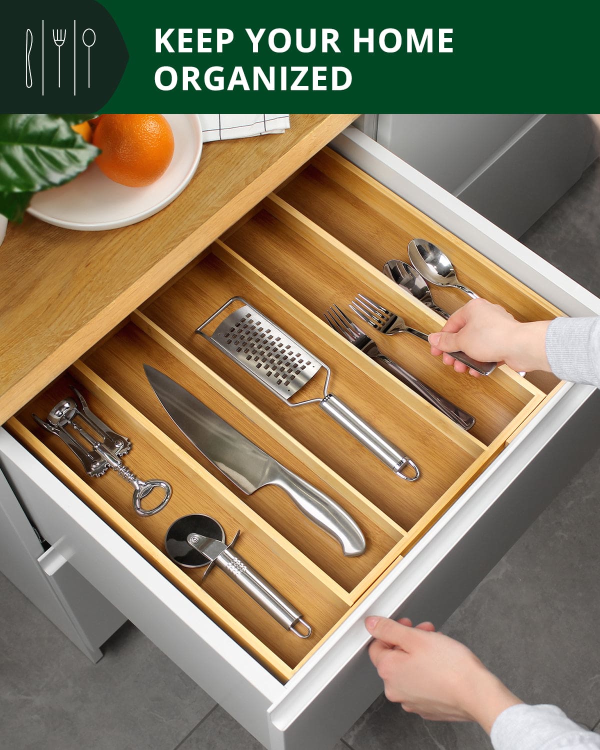 Utensil Drawer Organizer, Natural (5 Slots)