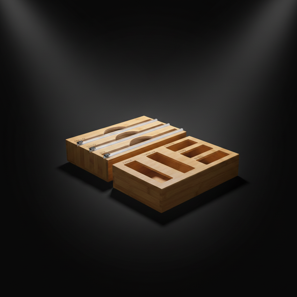 Bamboo Food Wrap Dispenser & Sandwich Bag Organiser Pack