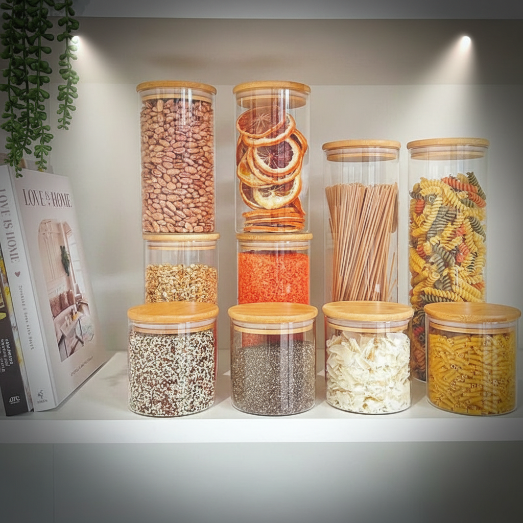 1400ml Round Glass Storage Jar with Bamboo Lid